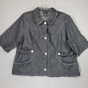Maggie Barnes Shirt Jacket 2X Linen Cotton Blend Pockets Black
